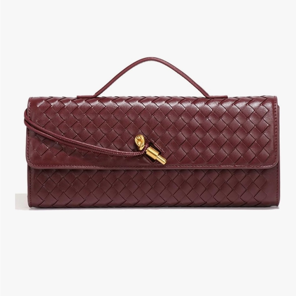 Elegant Burgundy Woven Clutch